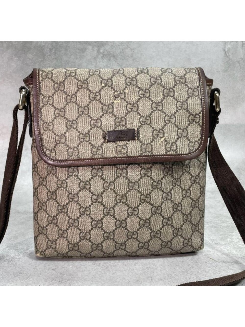 Gucci GG Shoulder Bag Brown Beige Leather Logo - Picture 2 of 10